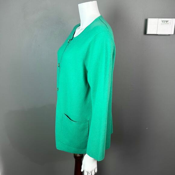 J. Crew sweater cardigan medium kelly green gold buttons academia old money wool - Picture 6 of 11